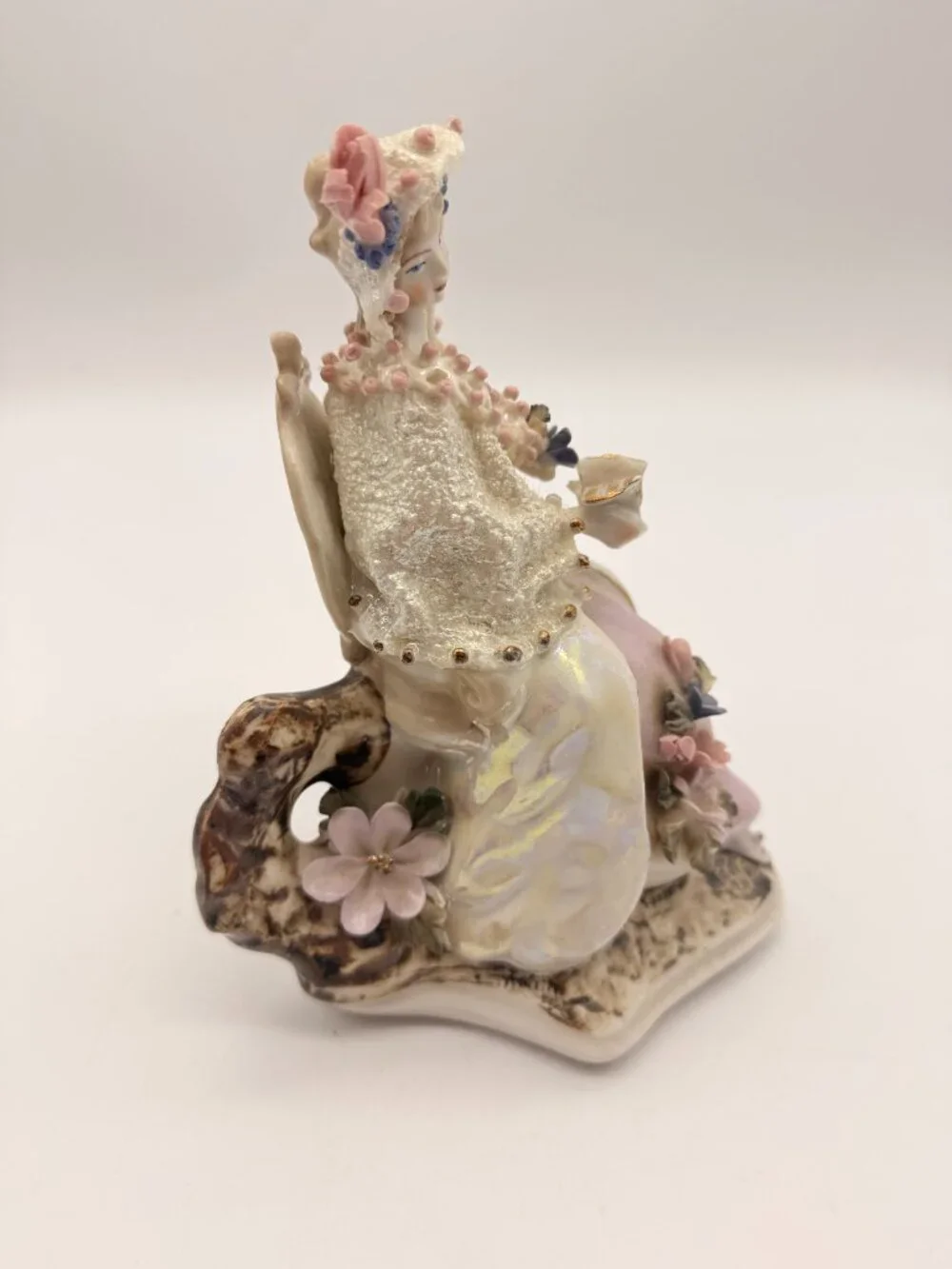 Vintage Hand-Painted Porcelain Lady Figurine - Lace & Applied Flowers - Picture 3 of 5